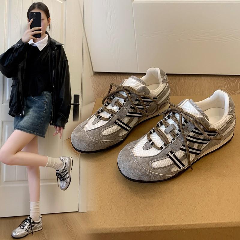 4CM~ Zapatos de entrenamiento alemanes transpirables que aumentan la altura para mujer 2025 nuevos de verano versátiles casuales deportivos de suela plana zapatos de suela blanda