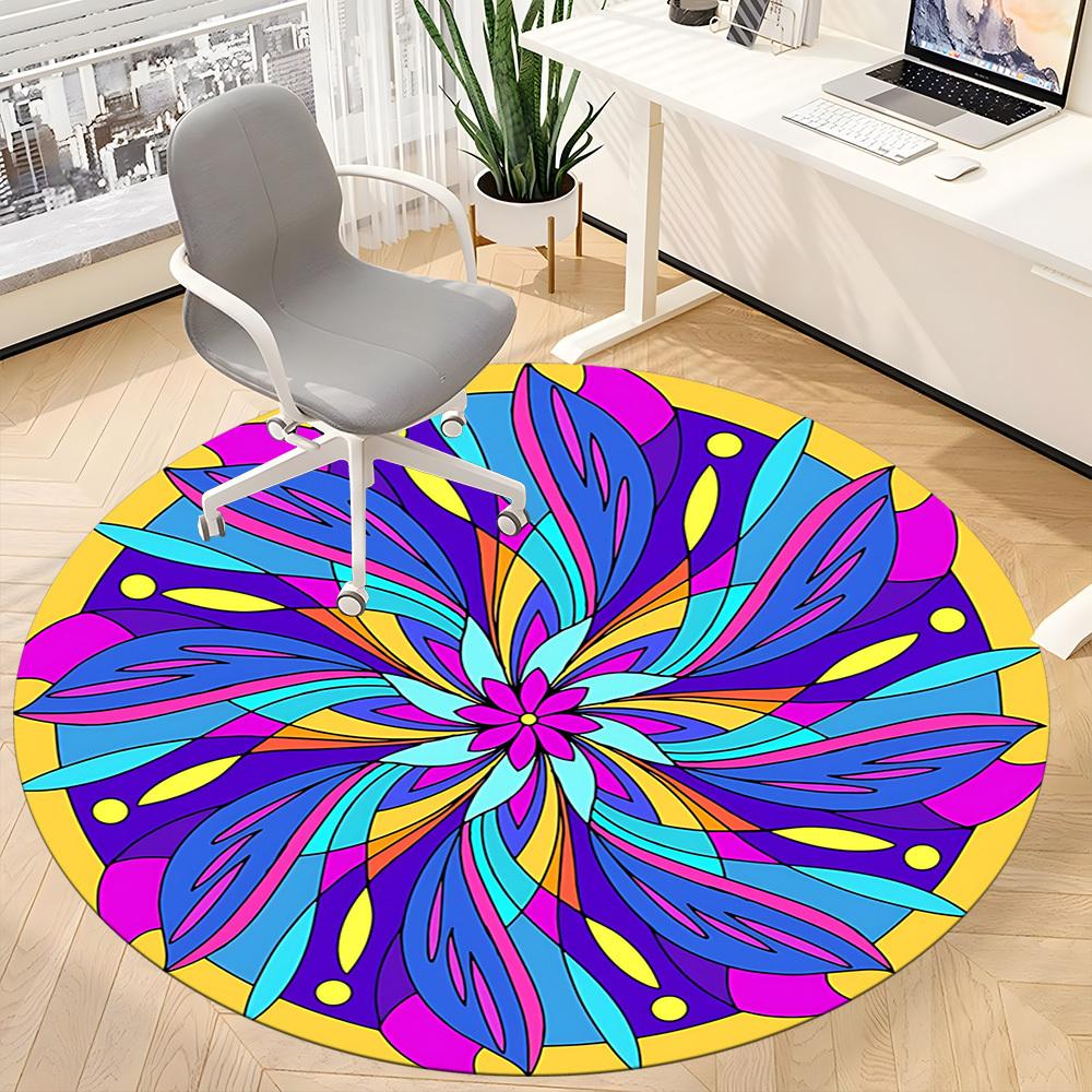 1pc Mandala, AbstractChair Carpet for Office, Indoor Non-Slip Washable Polyester Fiber Carpet, Mat For Office, Machine Washable