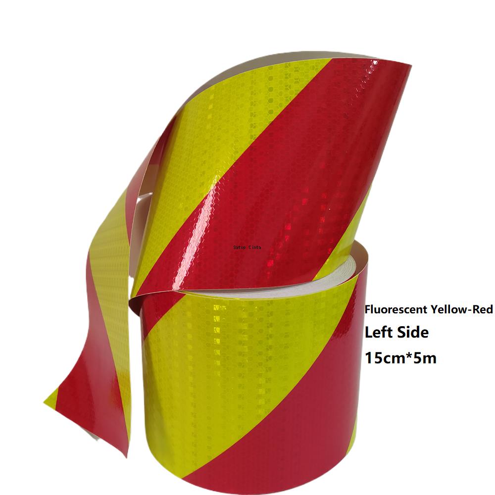 5cm/10cm/15cm/20cm*5M Reflective Adhesive Tapes Fluorescent Yellow-Red Left Right Twill Sticker Reflectors Waterproof Sheetings