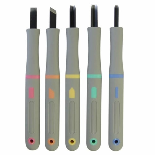 Yoshiharu cutlery Maruichi Rubber Grip Carving Knife Set (5-piece Set Including Flat Blade, Kirideba Blade, Triangular Blade, Medium Round Blade, and