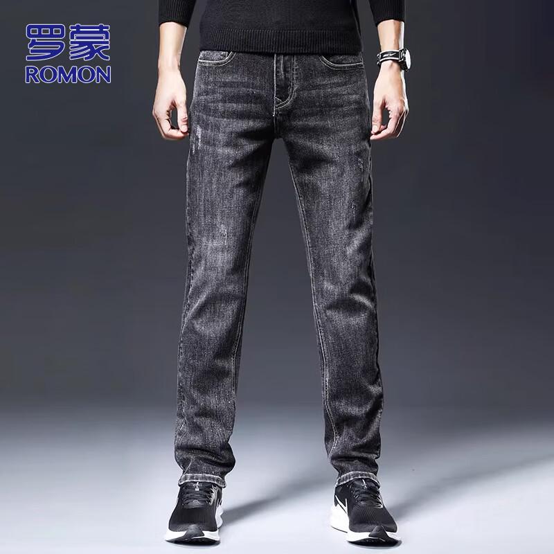 ROMON Men's Autumn/Winter Casual Loose Straight-Leg Stretch Jeans