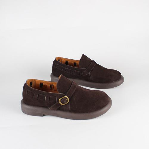 Fashion Suede Cowhide Platform Lefu Shoes Outdoor Women's Shoes Genuine Leather Brown Coffee Interior Sheepskin Vintage BigToe Workshoes