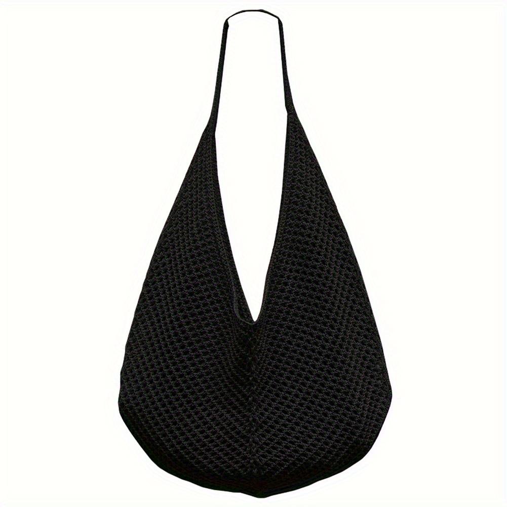 Elegant Black Crochet Tote Bag - Spacious Mesh Design with Detailed Stitching, For Travel & Shopping Travel Stylish Tote Bag Durable Handle Bag