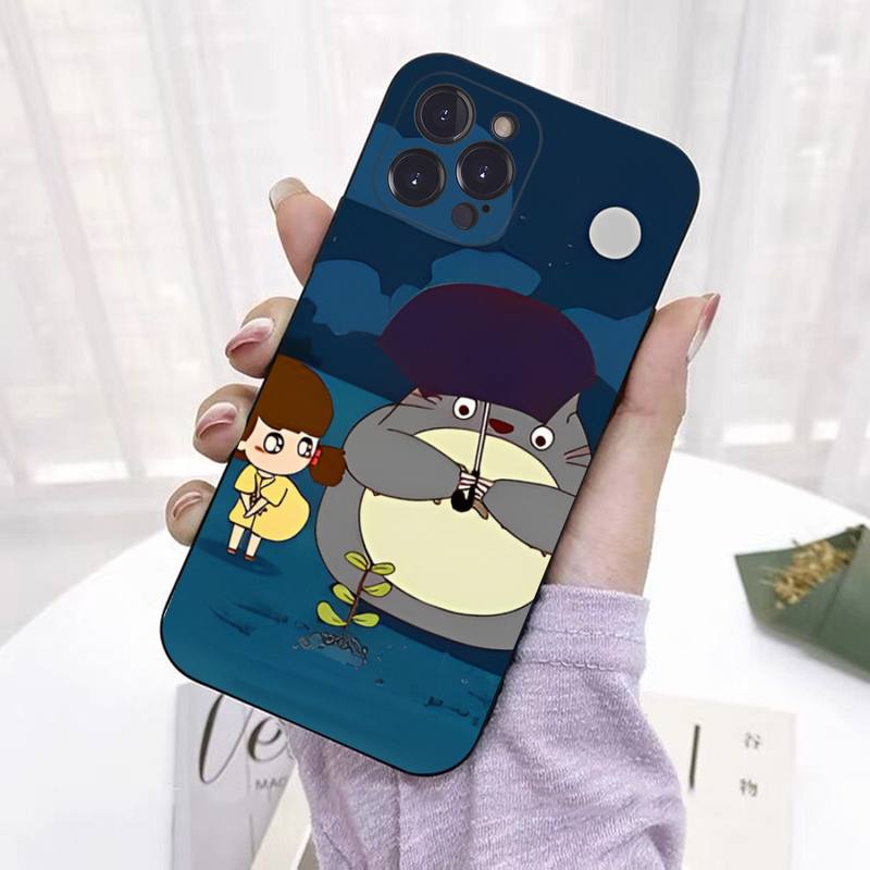 Coque de téléphone Capa Black Shell Totoro pour iPhone 8 7 6 6S Plus X SE 2020 XR XS 14 11 12 13 Mini Pro Max