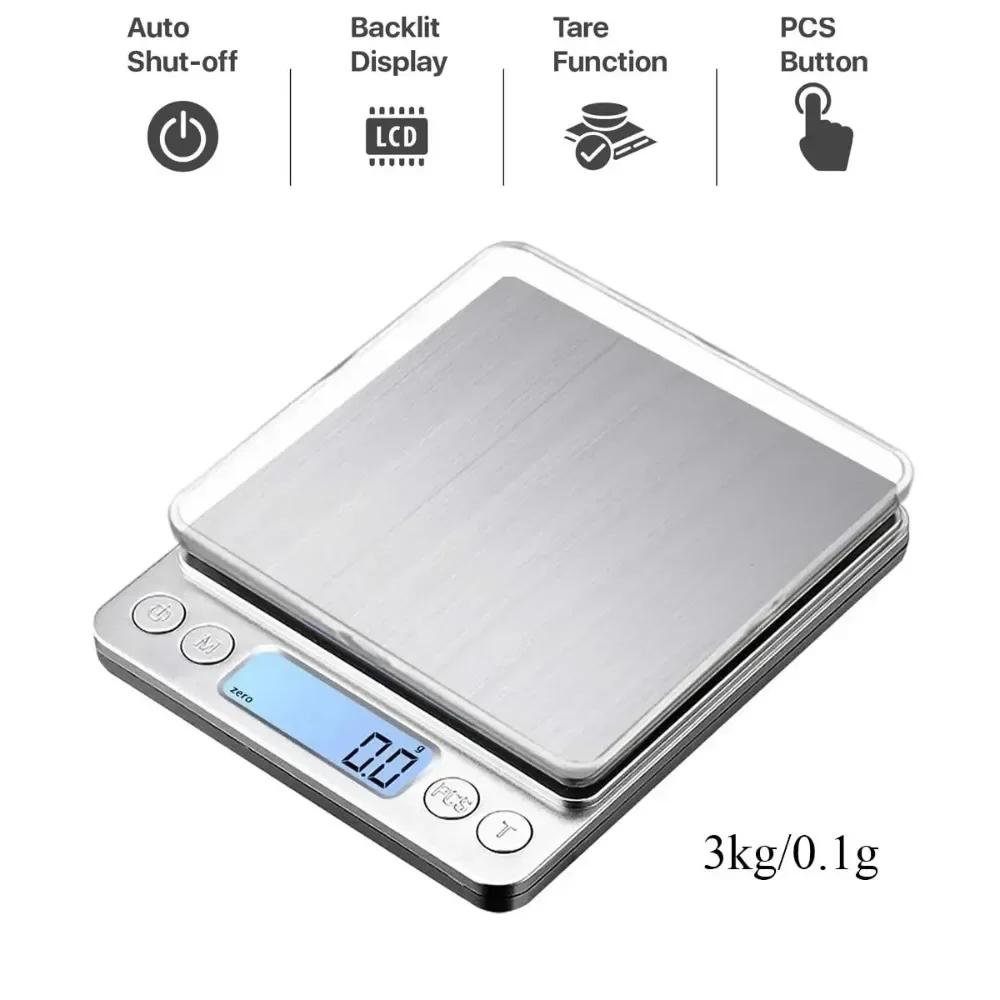 Kitchen Measuring Tools 3000g Mini Pocket Digital Scale Electronics Jewelry Stainless Steel Gold Precision Scales Dining Bar