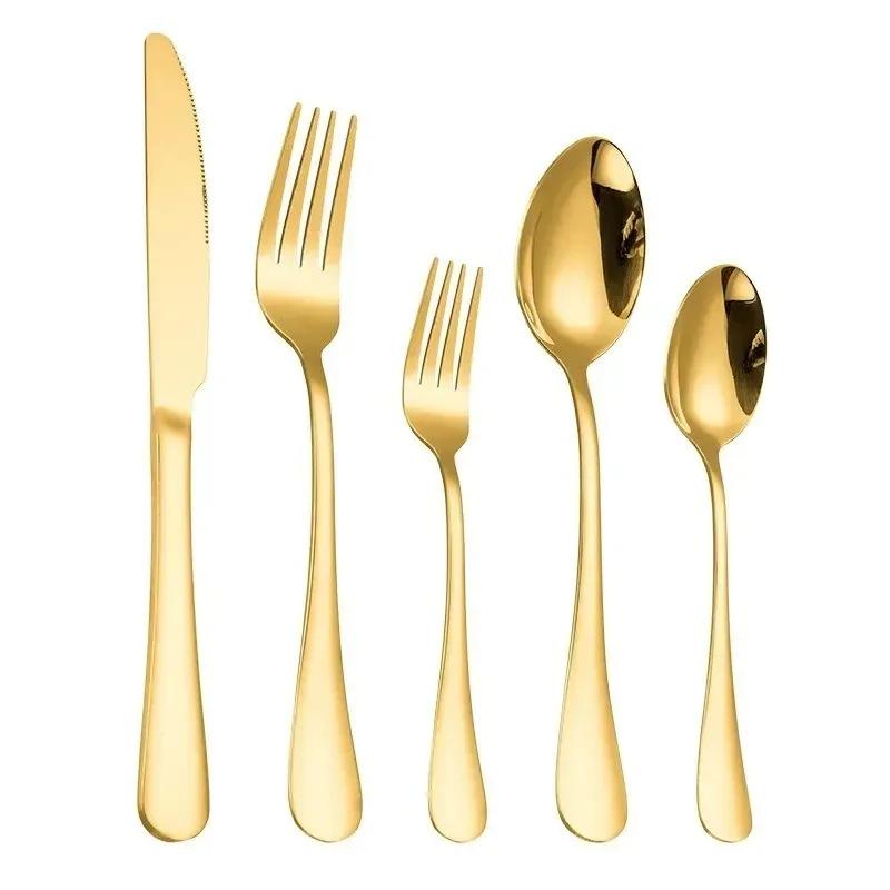 304 Stainless Steel Dinnerware Dinner Knife Fork Spoon Cake Fork Ice Tableware Spoon Mirror Tableware Set Kitchen NEW