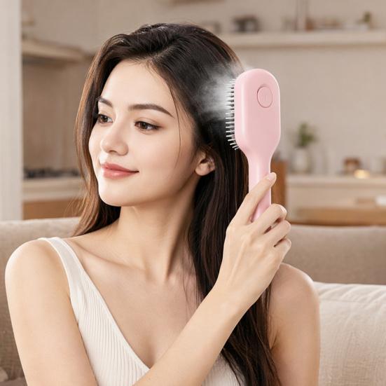 Electric Spray Massage Hair Brush, USB Rechargeable Misting Air Cushion Brush, Anti-Frizz Hair Detangler Steam Comb for Dry Damaged Hair