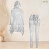 Women Plus Size Hooded Long Sleeve Printed High Low Top And Fitted Pants Two Piece Set