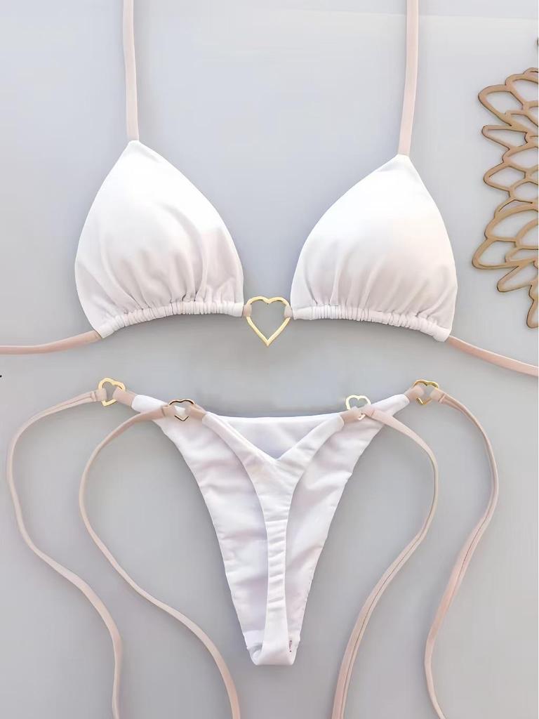 2025 Nylon Heart Bikini Set: Low Waist Tie-Up In Solid Color for Euro-American Fashion
