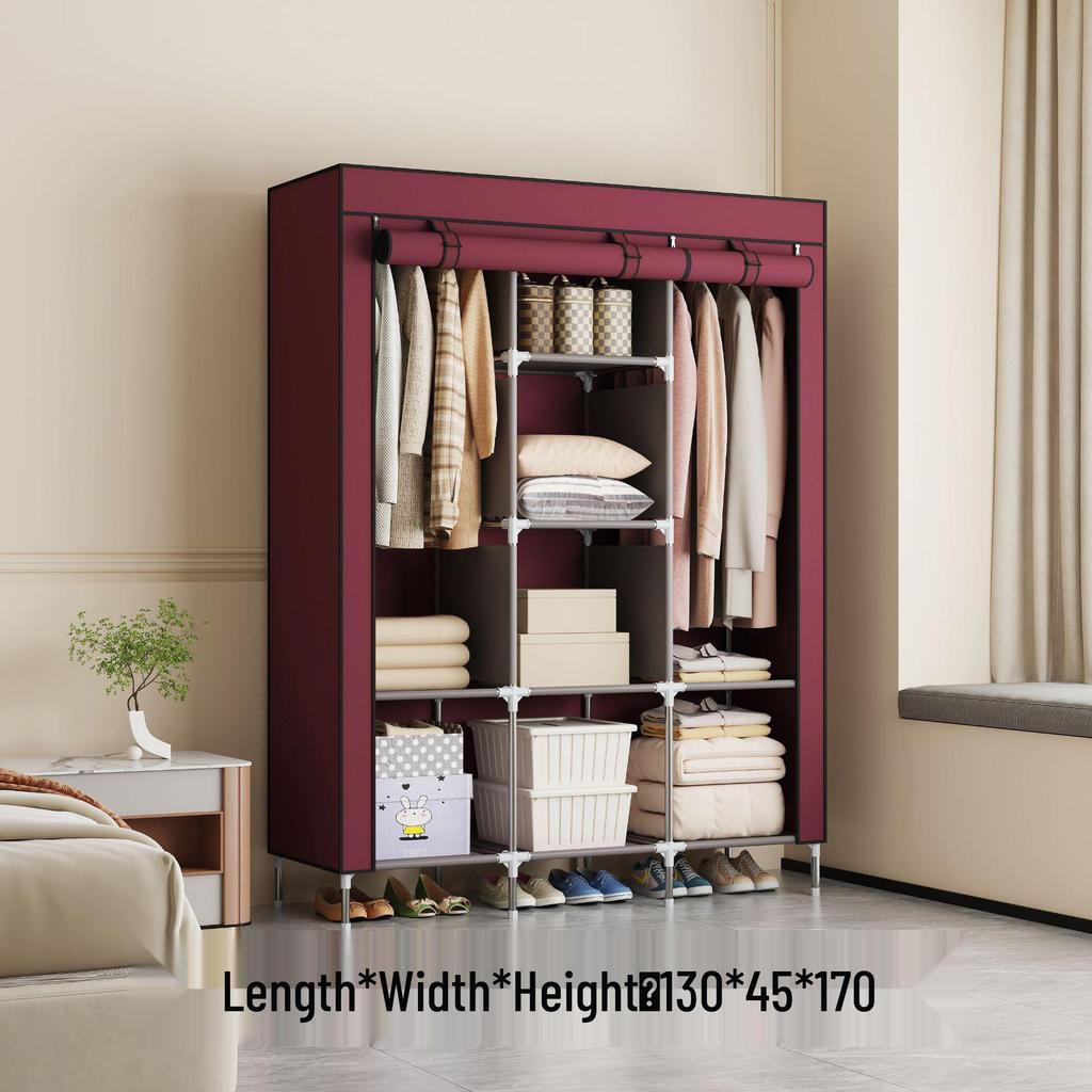 Multi-layer Non-woven Fabric Wardrobe with Dustproof Cover and Iron Pipe Frame