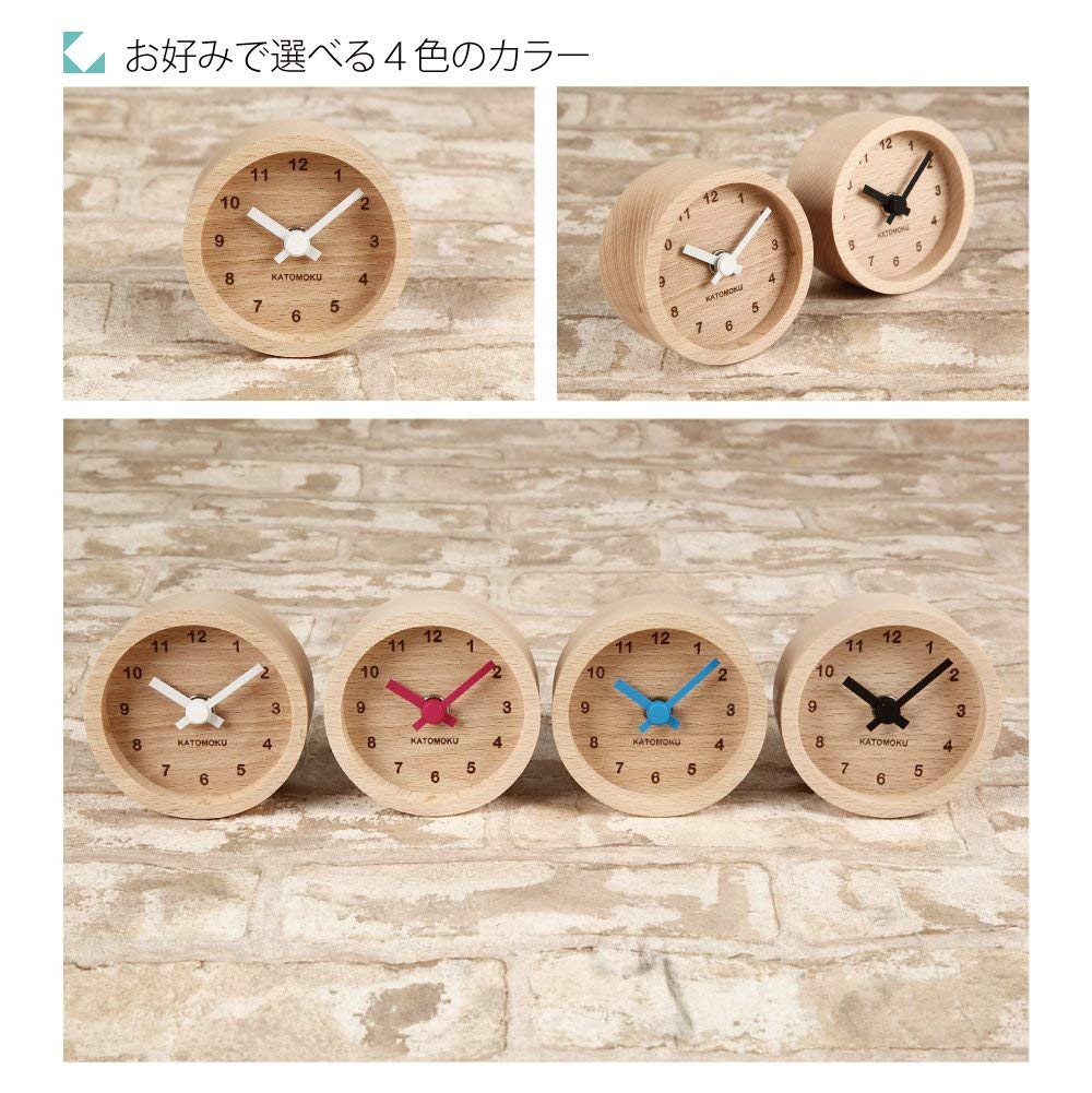 KATOMOKU muku mini clock, round, white, km-26WH, wooden table clock, 85 x 85 x 46 mm