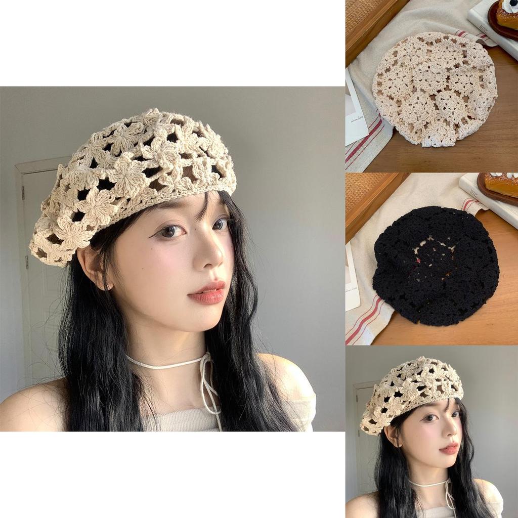 Stylish Embroidered Flower Hollow Beret Hat For Women Summer Versatile Thin Design