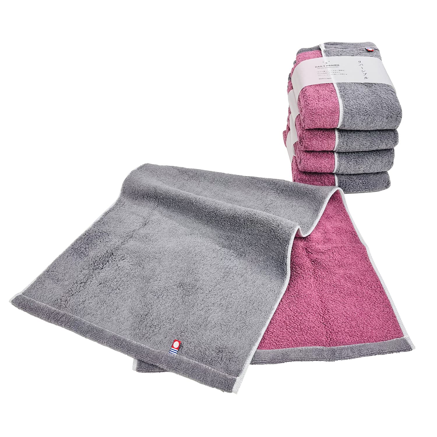 

DAILY PRAIRIE Imabari Towel Face Towel Set of 5 Cotton Reversible 34 x 80cm (Charcoal/Dusty Pink)