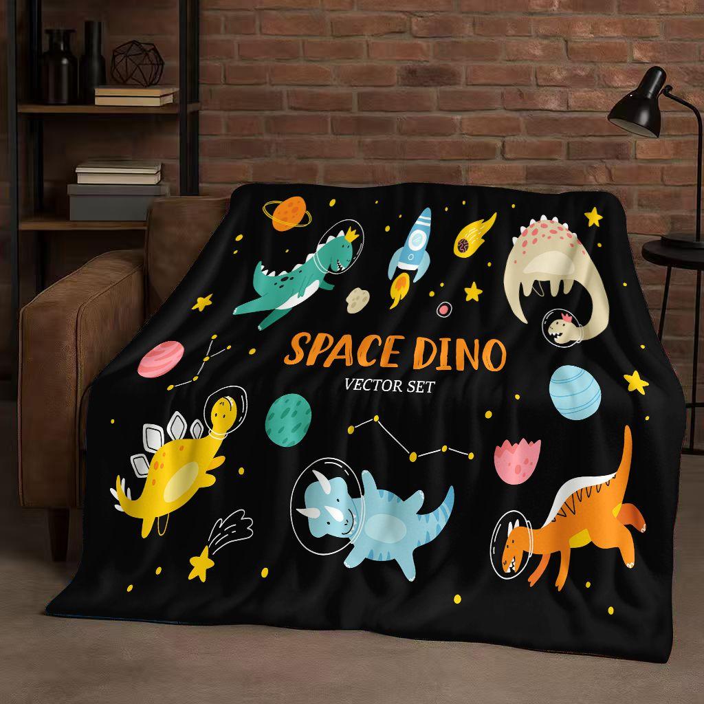 2026 New Space Dinosaur Cartoon Dino Art Flannel Blanket,Ultra Soft Warm Plush Throw for Home Bedroom Bed Sofa Cover Kids Gift