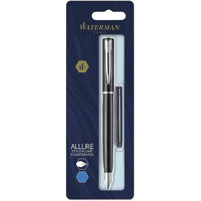 Stylo Plume - WATERMAN - Allure - Corps Noir Mat - Attribut Chrome - Pointe Fine