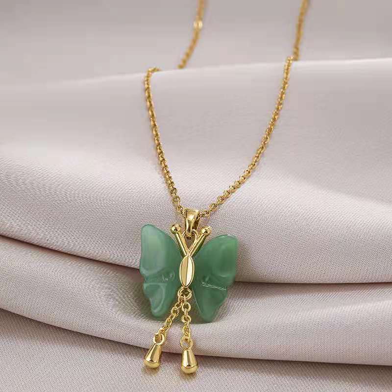 Green Zircon Butterfly Necklace Female Trend Design Natural Wind
