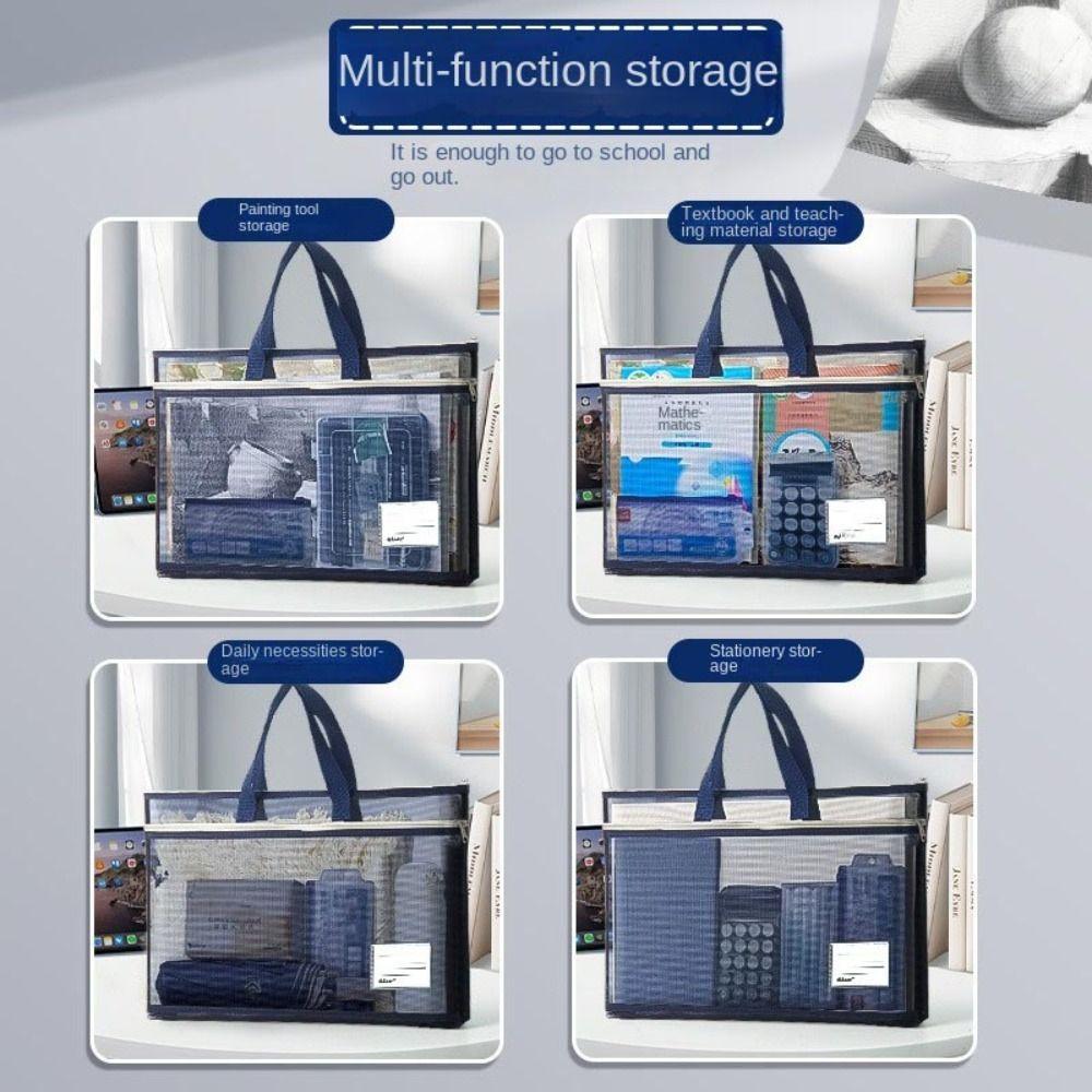 A3 Large Capacity Mesh Art Bag Large 8k Sketch Drawing Album A4 Test Paper Bag Zip Handbag Shoulder Bag Nylon Mesh School