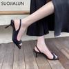 Fashion SUOJIALUN 2024 Summer New Brand Women Sandal Fashion Square Toe Shallow Ladies Elegant Slides Thin High Heel Outdoor Dress Pumps