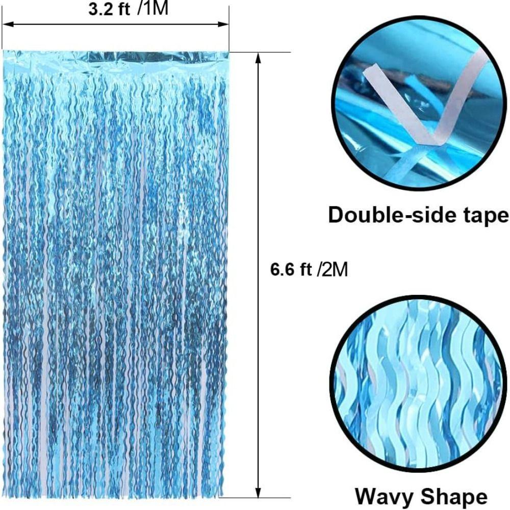Fashion Tinsel Foil Fringe Curtains Wavy Teal Blue Tinsel Backdrop  Under The Sea Party