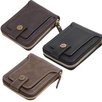 Vintage Men Short Wallet Zipper Bifold Multi Function Card Holder With Coin Pocket Classic PU Leather Purse For Daily Business