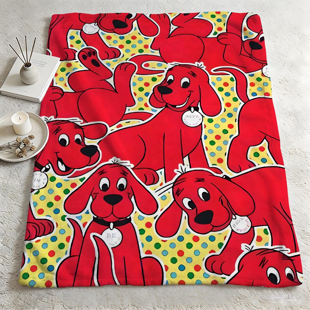 cartoon CClifford the Big Red Dogg Throw Warm Soft Flannel Blanket Multiuse for Sofa Bed Camping Travel Nap