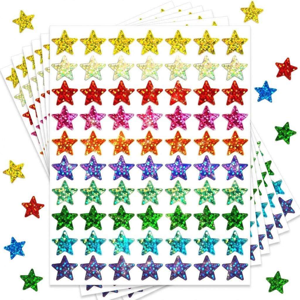 3501050Pcs Colorful Holographic Foil Star Reward Stickers Student Planner Behavior Awards School Classroom Teacher Supplies