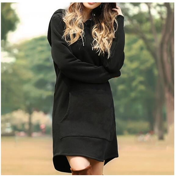 

Plus Size Women s Solid Color Pocket Hoodie Dress - Autumn/Winter 2023 Collection XXL чорний