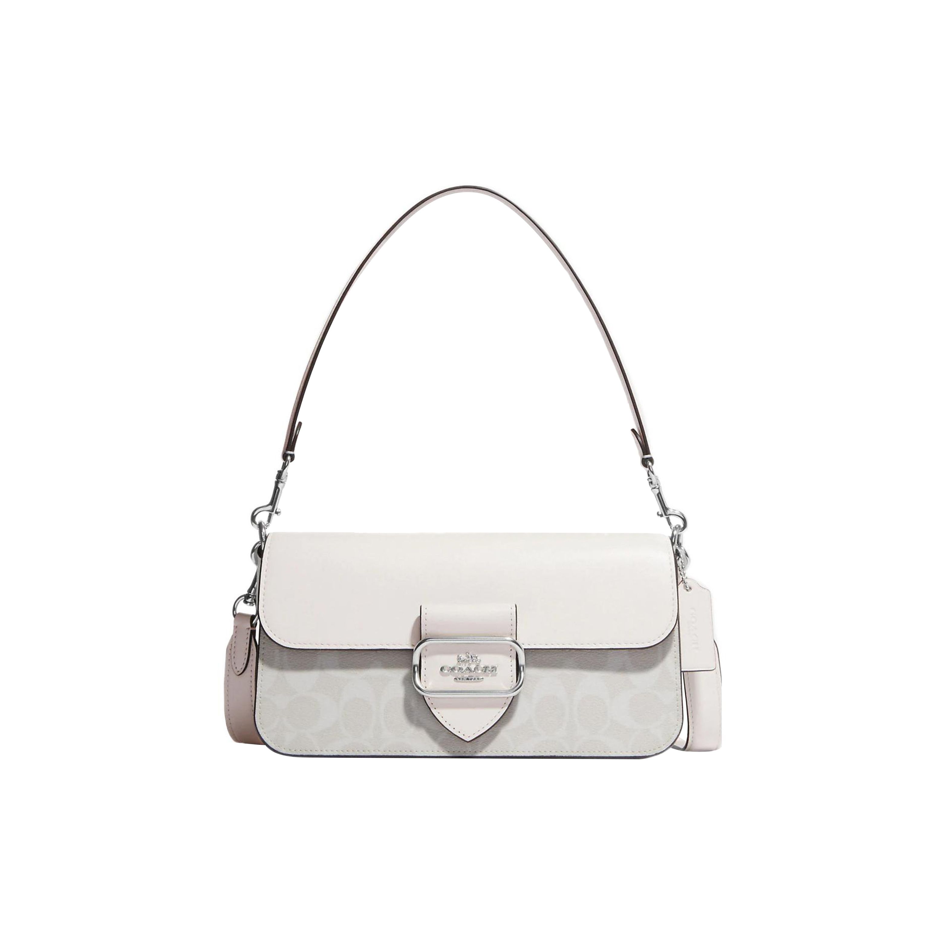 

Coach Morgan 27 Silver Logo Letter Lock Flap Coated Canvas With Leather Shoulder Bag Women Handbags Chalk Glacier-White CJ617-SVVS5 Basic Set (Bag+Dust Bag)