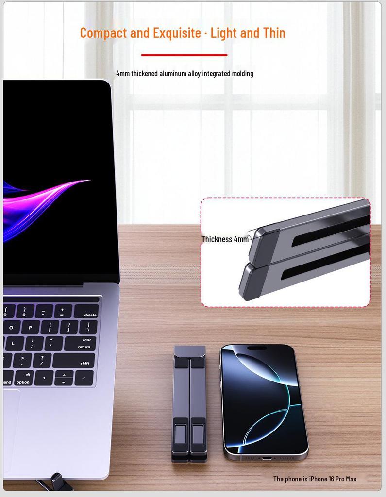Aluminum Alloy Laptop Stand: Lightweight, Foldable, Dual-Layer Cooling and Elevation.
