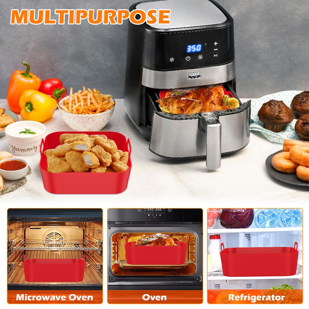 2/3Pcs Reusable Airfryer Pan Liner Accessories Thick Square Air Fryer Silicone Pot Food Safe Non Stick Chicken Airfryer Basket