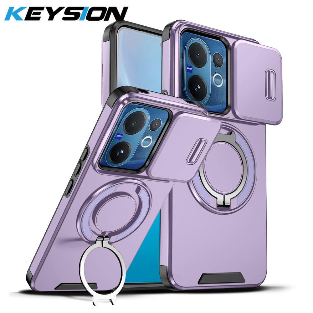 KEYSION 360° drehbarer Ringständer Handyhülle für VIVO V60 5G Schiebkamera-Schutz Magnetische stoßfeste Rückseite für VIVO V60