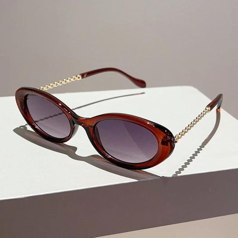 New In Luxury Brand Designer Small Frame Oval Sunglasses Women For Men Vintage Fashion Sun Glasses Punk Metal Chain Shades Uv400