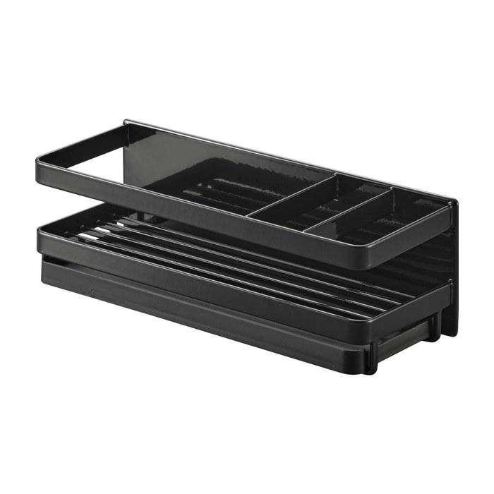Yamazaki Magnetic Sponge & Dispenser Rack with Tray, Black, W25.5 X D9.5 X H9cm, Tower.