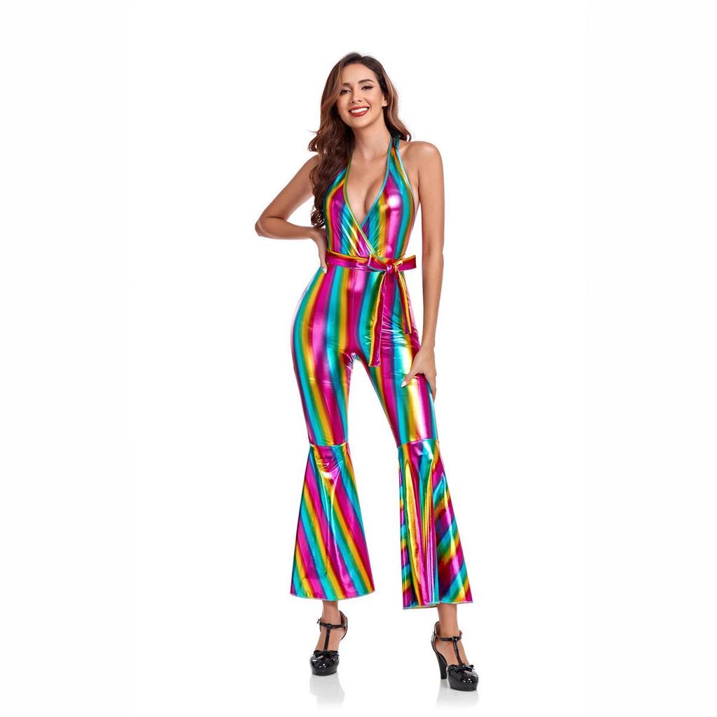 Costume di Halloween Anni '70 Retro Disco Hippie Pantaloni a Zampa d'Elefante, Outfit Cantante Hip Hop