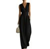 Damen V-Ausschnitt Ärmellos Weiter Bein Jumpsuit Elegantes Taillen-Outfit für Freizeit oder Formelle Anlässe