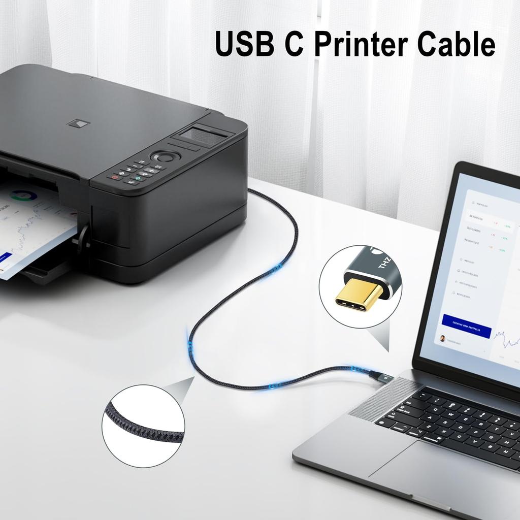 Thzzhnno USB B to USB C Printer Cable USB C to USB B for MacBook MIDI for Yamaha Casio Digital MIDI DJ Controllers 5M, Cable, Pro, Cable, Pianos,