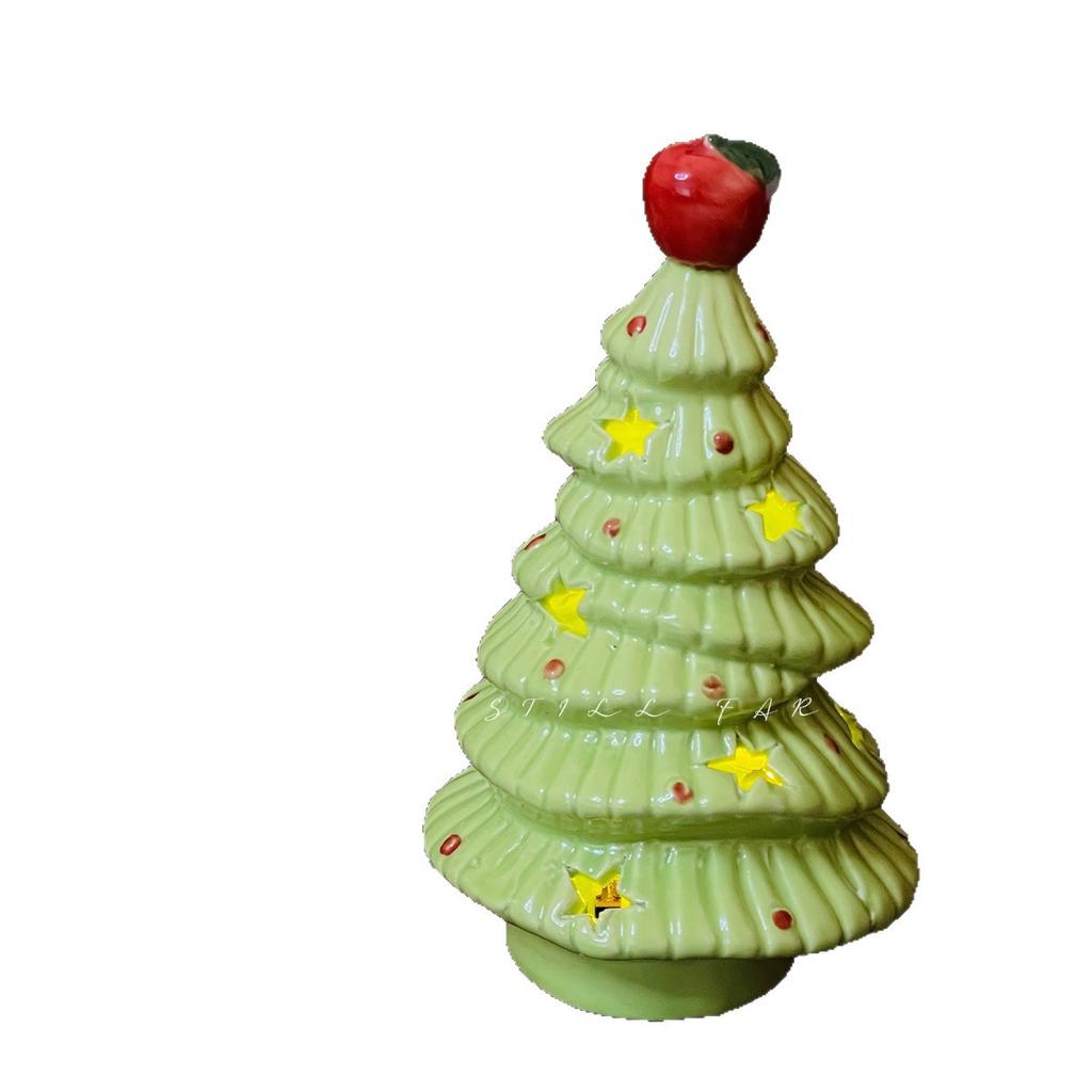 Ceramic Christmas Tree & Apple Night Light, Warm Desktop Ornament, Festival Gift for Her