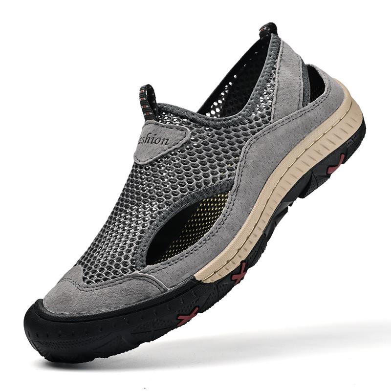 Summer Breathable Outdoor Sneakers Mesh Suede Hiking Shoes Slip On Casual Shoes For Men Loafers Plus Size