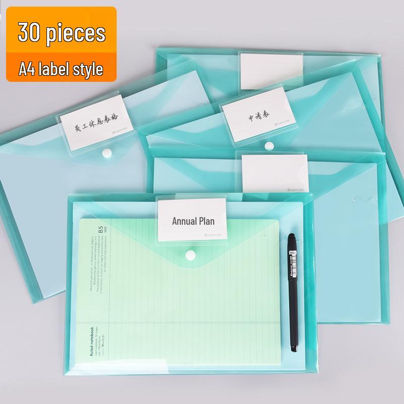 

200 A4 Transparent Plastic File Pockets with Snap Button Closure for Document Storage