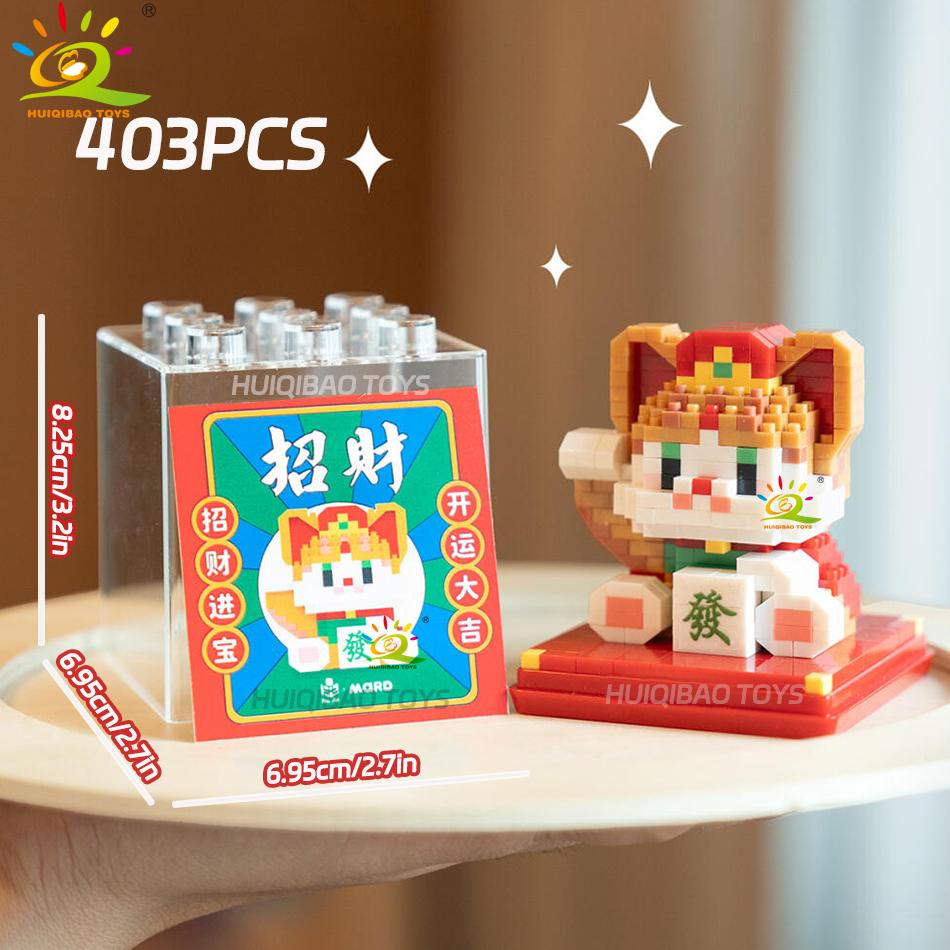 Cute Animal Mini Lucky Cat for Wealth Fortune Micro Model Building Block Cartoon Diamond Pets Bricks Decoration Toys