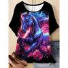 Sommer Modisches Lässiges Rundhals Kurzarm T-Shirt Bequem Atmungsaktiv Tier 3D Druck Locker Damen Pendler Vielseitiges T-Shirt