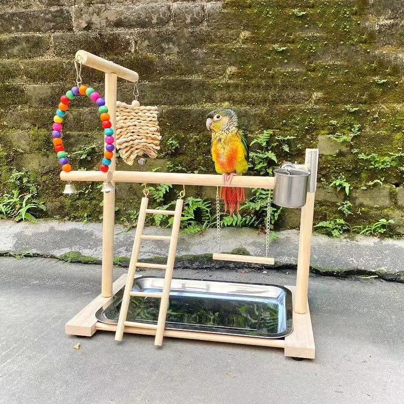 Natural Wood Birds Pets Parrots Ladders Climbing Toy Hanging Colorful Balls Parrot Toys for Conures Parakeets Cockatiels