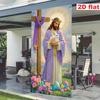 2D Easter Religious Backdrop, Jesus with Bunny & Colorful Eggs Photography Background