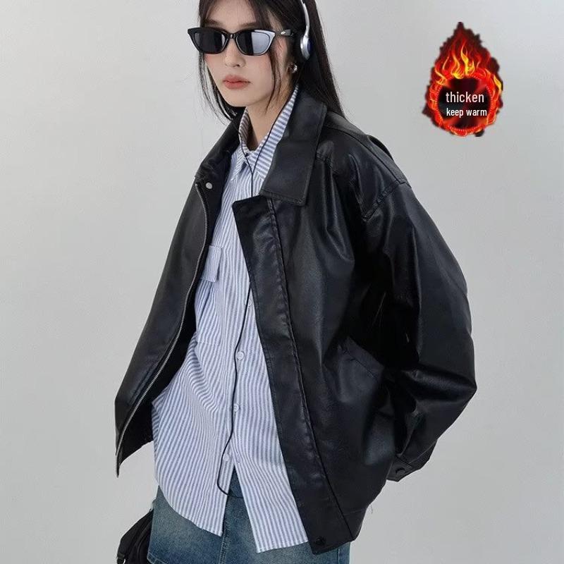 2023 Women's Hong Kong Style Retro Brown Leather Jacket - Autumn Motorcycle Inspired