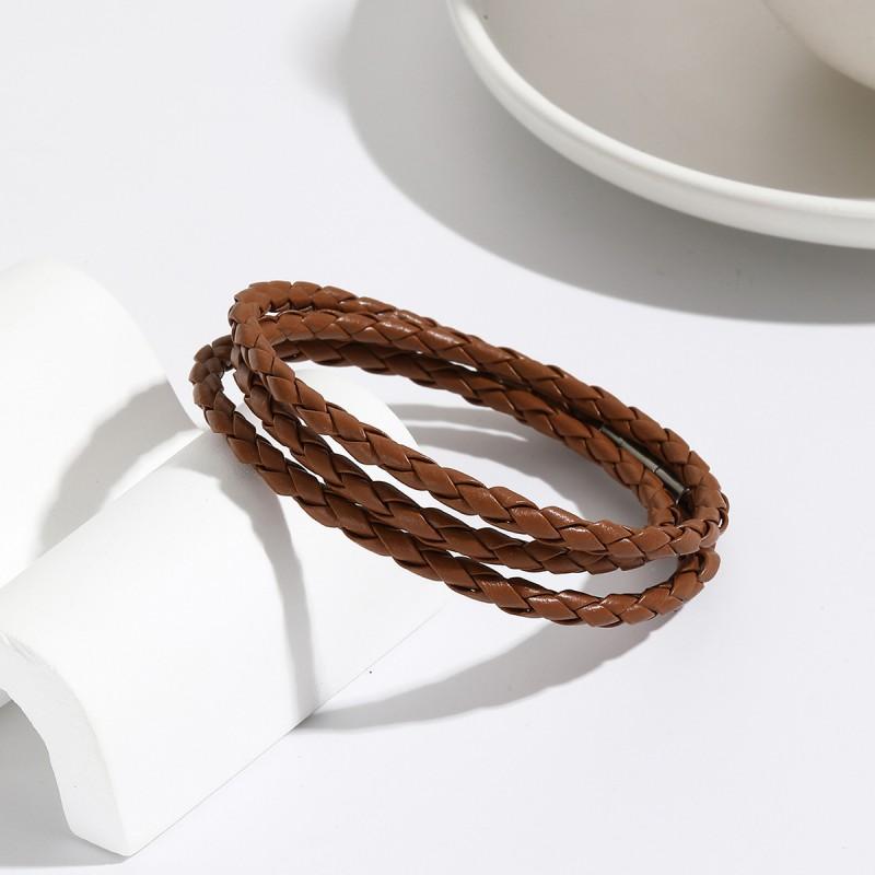 Unisex Handwoven Multi-Layer PU Leather Bracelet With Metal Accents Minimalist Fashion Accessory Daily Wear