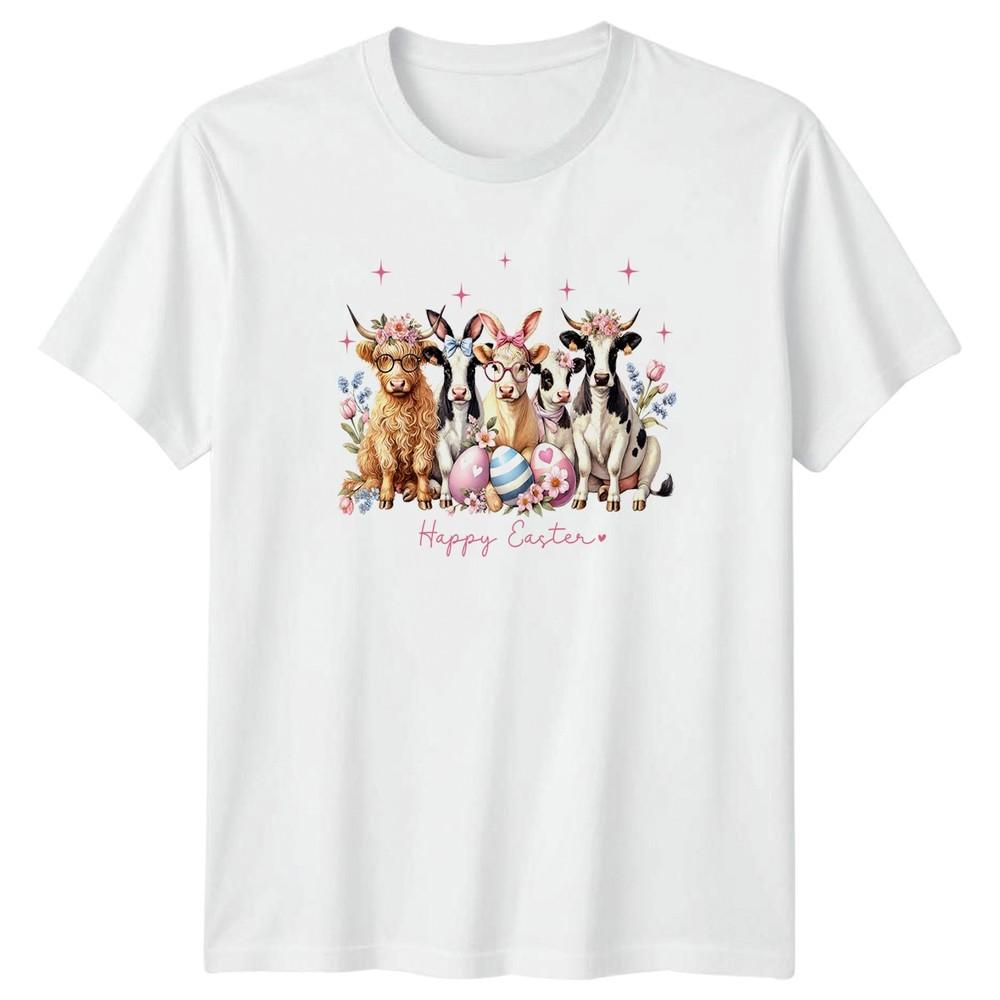 Happy Easter Unisexs TShirt Floral Cow Farm Animal Easter Gift For Her S