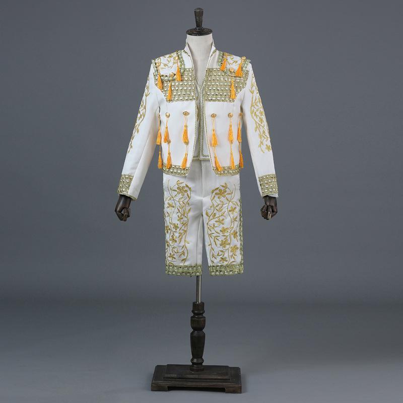 Men's Spanish Bullfighter Costume Stage European Court Performance Costume Bullfighting Costume Embroidered Tassel Three-piece Set
