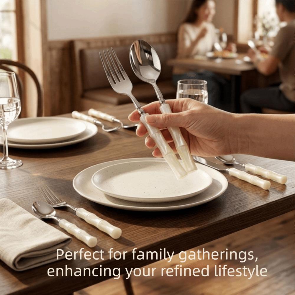 Bamboo Shape Handle Fork and Spoon 304 Stainless Steel Bamboo Handle Cutlery Home Kitchen