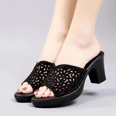 Sommer-Gladiator-Schuhe für Damen, Retro-Stil, Peep-Toe-Plateau, Blockabsatz, Hausschuhe für den Außenbereich, Damenschuhe mit Absatz, Damen-Pantoletten