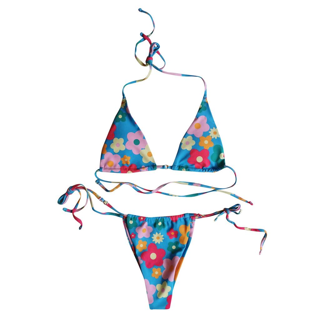 Women Sexy Print Bandage Swimsuit 2 Piece Bathing Suit Bikini Set Split Swimsuit